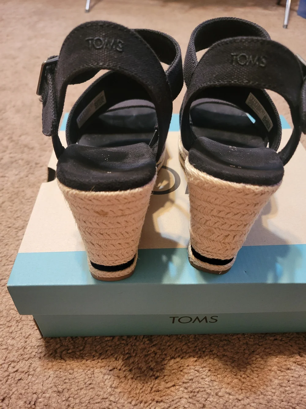 TOMS Black Women's Espadrille Wedge Sandals